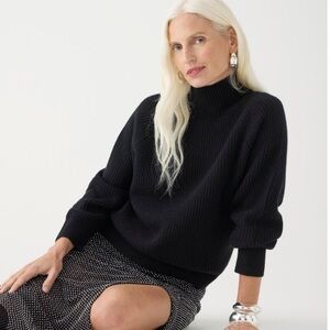 J. Crew Black Ribbed Cotton Cashmere Relaxed Fit Turtleneck Sweater